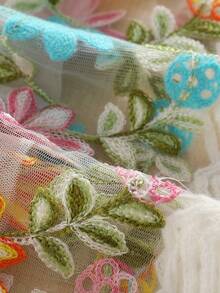 2pcs/Set Girls Lace Patchwork Sleeveless Top And Embroidered Mesh Skirt, Summer Fashion - White - View 10