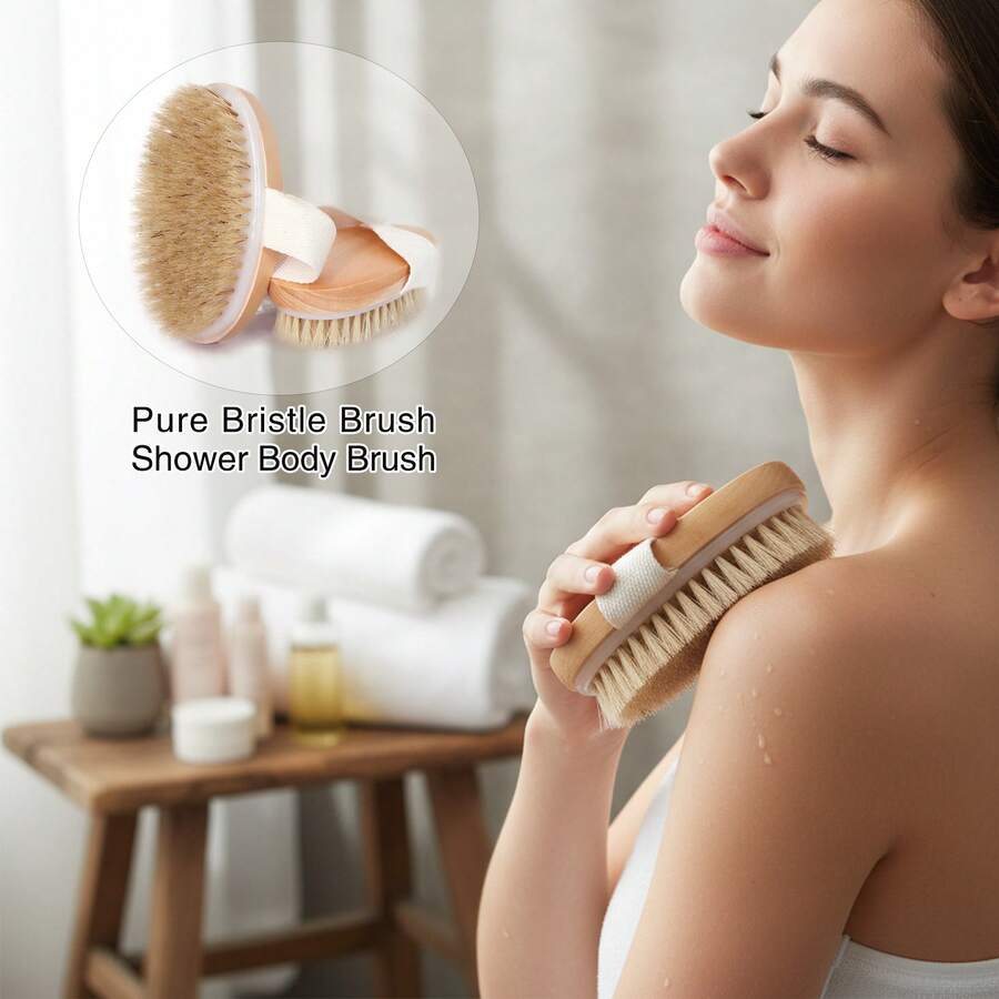 2pcs Shower Body Brush, Bristle Brush Shower Brush, Exfoliating Brush With Soft Massage Nodules, Shower Back Massage Brush, Wet And Dry Dual-Purpose Meridian Unblocking Bristle Brush (1 Shower Body Brush+1 Towel) - 2PCS - View 1