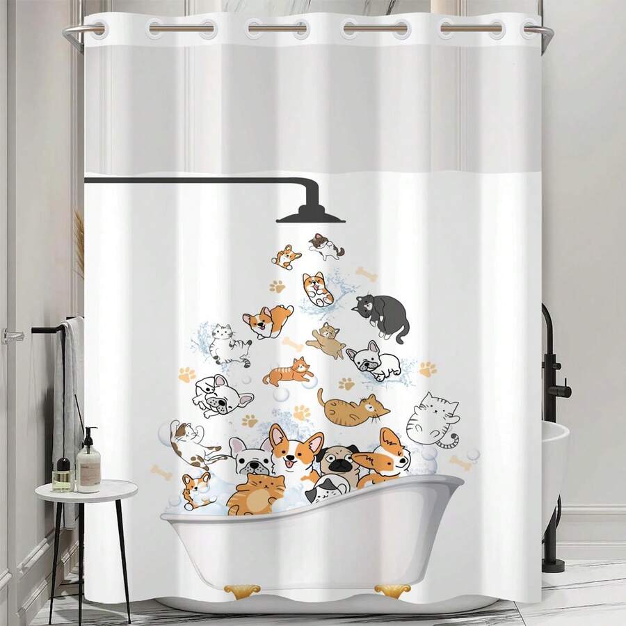 NAEMBCU No Hook Shower Curtain And Snap In Liner Set, Black And White Ink Wash Bamboo Print Shower Curtains For Zen Minimalist Japandi Spa Bathroom, Waterproof Bath Curtain With Mesh Top, 71x74 Inch - A - Xem 1