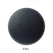 1/3pcs/5pcs Set Customized Coasters, Round 10cm PU Leather Coasters With Text/Letter, For Coffee Cups, Tea Cups, Dining Table, Bar, Car, Heat-Resistant Anti-Slip Mats, Personalized Gifts - Black - View 10