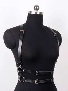 1件女士复古暗黑风格金色搭扣性感PU皮革吊带，适合狂欢节派对、活动或日常穿着 - 黑色 - 查看 3