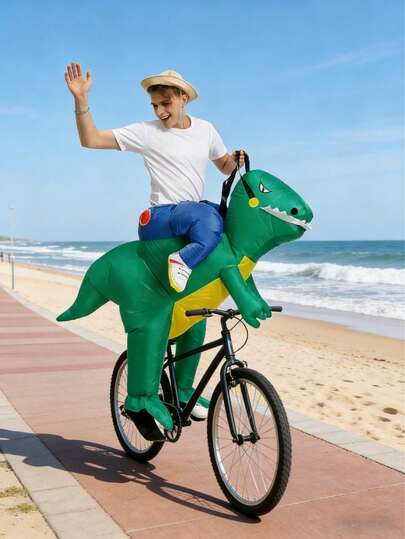 Nydesignad uppblåsbar dinosauriekostym att åka på - enfärgad rolig, ridbar dinosauriekostym, slitstarkt tyg och snabb uppblåsning, rolig interaktiv familjekostym för fotograferingar, scenframträdanden, skolfiranden, animekonvent, butiksjubileer, Halloween, jul- och helgfester, unisex en storlek passar de flesta, året runt-kläder