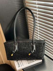 Fashionable Large Capacity Leopard Print Shoulder Bag, Casual Commuter Underarm Tote Bag For Women - Black - View 8