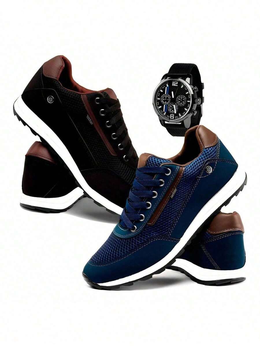 Kit 2 Tenis Jogger Masculino Confortável Leve + Relógio Macio