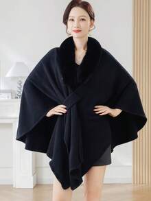 1 件女士多色四季穿蓬松边防风保暖披肩斗篷，加大码，优雅奢华，适合日常、空调、派对、节日场合 - 多色四季披肩 - 查看 15