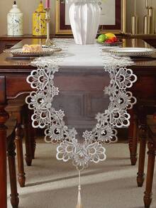 Mesh Fabric Exquisite Two-Tone Water Soluble Hollowed Lace Fringe Tassel Table Mats, Placemats For Kitchen, Dining Table, Writing Desk, Coffee Table, Dressing Table, Living Room, Bedroom, Garden, Indoor And Outdoor Furniture, Picnic, Villa, Festivals, Parties, Cupboard, Home Gatherings, Wedding Decorations Series Size 1PC - Multicolor - View 15