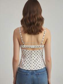 Women's Y2K Polka Dot Cami Tops Cute Satin Top Sleeveless Spaghetti Strap Lace Tank Tops Slim Fit Bustier Lace Trim Crop Top Scoop Neck Polka Dot Camisole Summer Corset Shirt Cute Party Going Out Clothes - 白色 - 查看 8