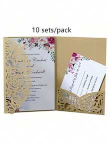 10pcs/Pack Wedding Party Invitations (With Envelopes And 2 Blank Inner Cards), Laser Cut Engagement Invite, Elegant Premium Business Greeting Cards For Holiday, Birthday,Christmas - Multicolor - View 43