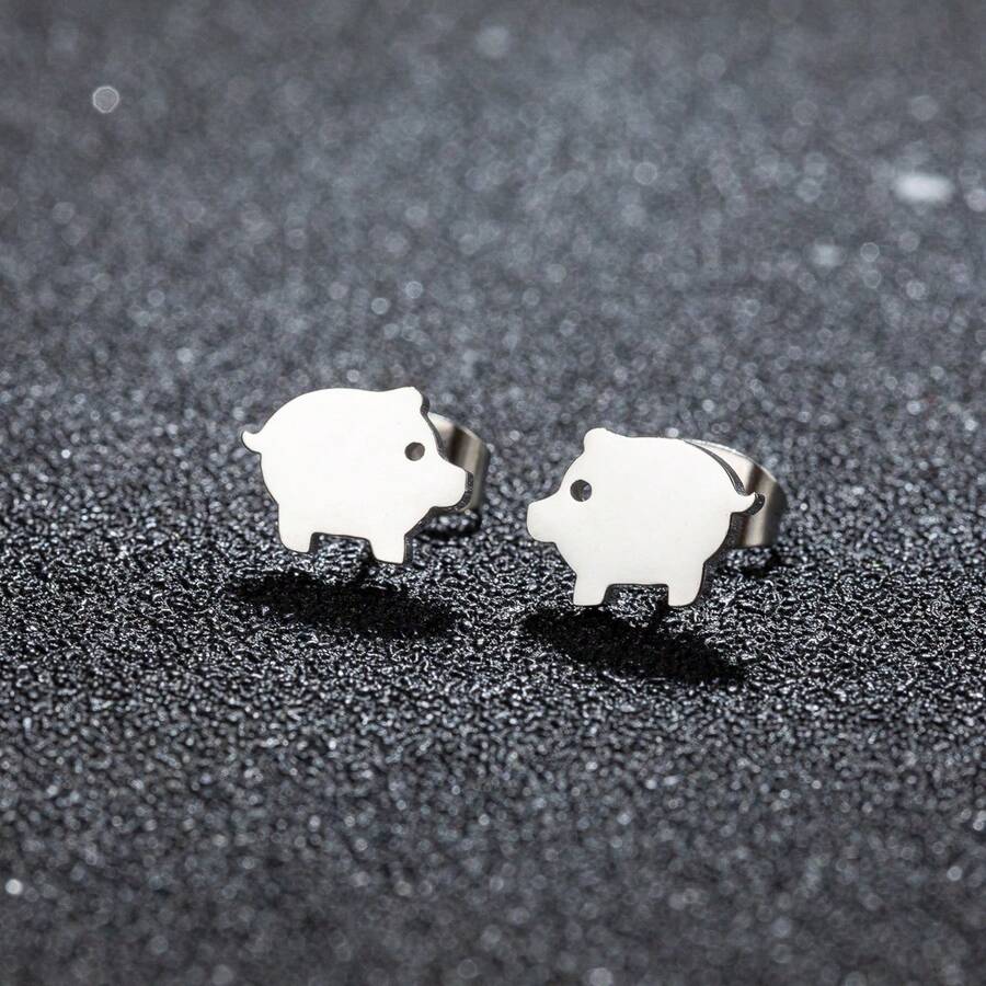 1 Pair Stainless Steel Earrings Cute Squirrel Animal Pendant Fashion Popular Earrings For Women Jewelry Friend Birthday Gifts - Hot Pink - View 1