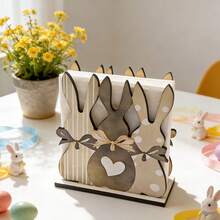 1/4 piezas Soporte de servilletas de madera de Pascua con diseño de conejo y cruz, decoración rústica para mesa de comedor, suministros para fiesta de primavera - Multicolor - Ver 6