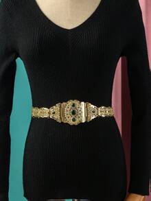 1pc Middle Eastern Style Long Dress Waist Belt, Square Hollow Carved Gold-Plated Adjustable Length, Arabic Bride Wedding Kaftan Waistband - One Size - View 18