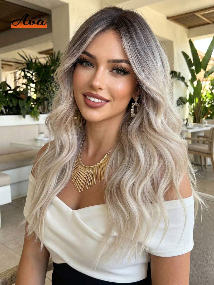 20" Ombre Golden Wavy Bobbed Wig, Women - Chin Length, Middle Part, Heat Resistant Synthetic Fiber, Natural Look, Golden Wig, Dopamine Style, Essential For Festivals & Makeup, Beginner-Friendly, High Quality, Women's Wig, Versatile Use For Daily, Party, Cosplay, Festivals, Music Festivals, Elegant & Fashionable, Must-Have Fashion Item - Blonde Ombre - View 1