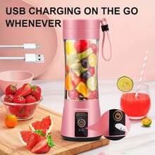 Pink Ultra-Portable Compact Cordless USB Rechargeable Personal Blender - 380ml Capacity, 15000RPM High-Speed Motor With 6 Powerful Blades For Silky Smoothies & Shakes - Ideal For On-The-Go Picnics, Gym Sessions, And Outdoor Adventures - 粉紅色MINI - 查看 6