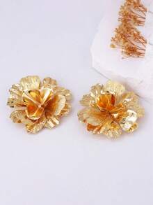 1对复古个性夸张街头风金属3D条纹纹理大花朵耳钉（女款） - 金屬花朵 - 查看 4