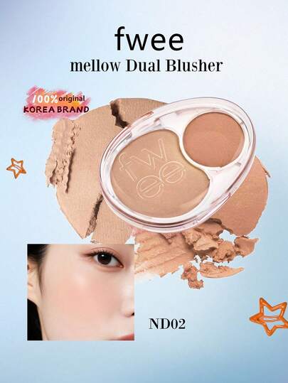 Fwee Mellow 双色腮红 Nude 2，哑光丝绒质地，打造自然红润妆效，适合白皙肤色，二合一粉盒设计，日常及约会妆容皆宜，粉质细腻柔滑，提亮肤色，焕发青春光彩，口袋大小，轻盈持久，7.2克/0.25盎司
