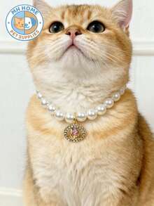 1 Piece Sweet Princess Flower Pet Necklace, Zirconia Pendant Handmade Beaded Collar, Cat And Dog Jewelry Princess Style Pet Collar, Zirconia Flower Pet Necklace, Sparkling Pet Accessories, Handmade Beaded Cat Collar - Multicolor - View 5