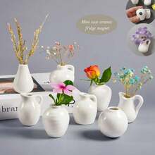 Imán de nevera con jarrón cerámico compacto, jarrón decorativo de porcelana blanca, regalo perfecto para la decoración del hogar y la habitación, recuerdo ideal para amigos y familiares, decoración de nevera - Blanco - Ver 11