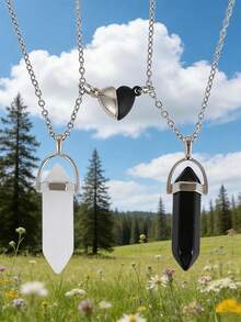Set de 2 collares con colgante de piedra de cristal de corazón magnético con forma de yin yang de colores múltiples, regalo para parejas/mejores amigos, adecuado para uso diario de mujeres - Multicolor - Ver 10