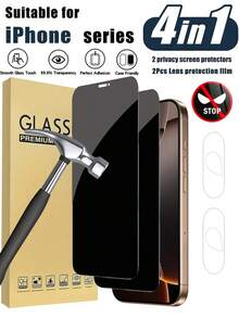Juego de 4 en 1 - 2 piezas de protector de pantalla de privacidad para iPhone 16 Pro Max de 6.9 pulgadas + 2 piezas de protector de lente de cámara, compatible con 17 Pro Max, 17 Pro, 17 Air, 16 Pro, 16 Plus, 15 Pro Max, 15 Pro, 15 Plus, 14 Pro Max, 14 Pro, 14 Plus, 13 Pro Max, 13 Pro, 12 Pro, 11 Pro Max. Protección de pantalla esencial con protector de pantalla de vidrio templado con privacidad. - Negro - Ver 16