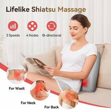 3D Kneading Massage Cushion With Heating Function, Suitable For Back, Neck, Shoulder And Leg Relaxation At Home, Office And Car, Gift For All, Type-C Interface, 2000mAh Battery Capacity - Grey - View 4