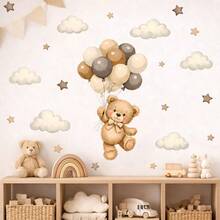 Pegatina de pared con globo de oso estilo bohemio, decoración de habitación de bebé con oso y cielo estrellado, autoadhesiva para decoración del hogar, habitación de niños y dormitorio, estilo europeo y americano - Multicolor 2 - Ver 11