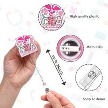 CNA Badge Reel And Buddy Pink Bow Retractable ID Nurses Badge Holder Acrylic Glitter Badge With Alligator Clip CNA Accessories For Work Gift For Hospital Coworkers Nursing - 細胞核 - 查看 6