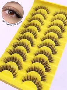 New Natural Makeup Effect 3D Faux Mink Eyelashes, Fluffy Cat Eye False Lashes, Cartoon Style False Eyelashes, Transparent Band Fake Lashes - Black - View 3
