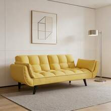 This 74-Inch Living Room Sofa Features Two Soft Armrest Cushions, Offering Comfortable Seating, Easy Assembly, And Is A Multi-Functional Sofa Suitable For Apartments, Bedrooms, And Small Spaces. - 黃色 - 查看 6
