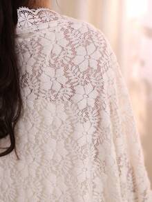 1pc Women Lace Shawl Cardigan, Lightweight Batwing Sleeve Sun Protection Air Conditioning Coat, Suitable For Summer Dresses - Apricot - View 10