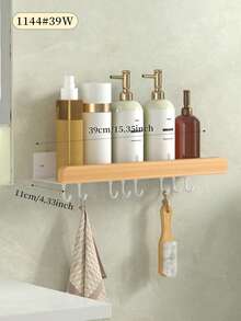 1 件乡村风格木质壁挂式搁板，无需钻孔浴室储物架，多功能化妆品收纳架，浴室配件，适用于家庭厨房和浴室搁板，白色 - 白色 - 查看 15