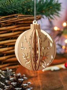 1pc Simple Wooden 3D Puzzle Hanging Ornament, Includes Wooden Star, Heart And Christmas Tree Shapes, For Christmas Scene Decoration - Beige - View 6