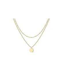 Stainless Steel Waterproof Non-Fading Gold Soft Double-Layer Coin Disc Necklace, Suitable For Women's Daily Wear - Double Gold Side Chain - View 3
