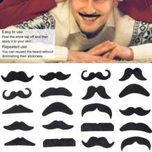 Barbas de fiesta, barbas realistas, barbas postizas, cejas postizas, bigotes, barbas para estilizar (20 diseños) - Negro - Ver 1