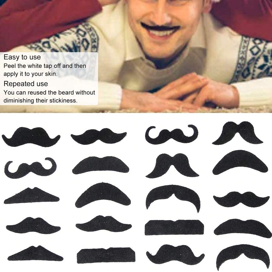Barbas de fiesta, barbas realistas, barbas postizas, cejas postizas, bigotes, barbas para estilizar (20 diseños) - Negro - Ver 1