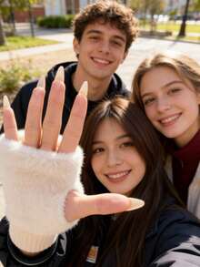 1piar Fashionable Minimalist Women's Fingerless Gloves Premium Soft Knit Fabric Plush Lined White Color Half-Finger Warm Winter Gloves Solid-Color Versatile Student-Friendly Lightweight 20g Cozy Stretchable Suitable For Home Daily Commute Travel Outdoor Business Trips Parties Gatherings Gifting Perfect Gift For Juniors Couples Spouses Colleagues Friends Elders Kids Classmates Teachers Limited To 1PC Per Customer Great For Keeping Hands Warm Ensuring Finger Dexterity And Adding Timeless Style To Winter Outfits - 白色 - 查看 3