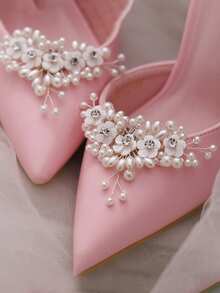 1pc Bridal Rhinestone & Pearl Detachable High Heel Shoe Clip Accessory, DIY Wedding Shoes Decor HX34 - Silver - View 4