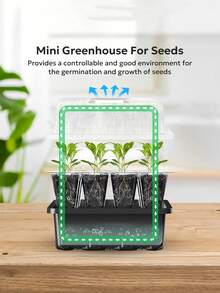 1套带湿度罩的种子发芽托盘，室内温室种子发芽套装，带透明排水底座（12格种子托盘，黑色） - A - 查看 4