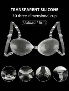 1 Pair Women's Transparent Silicone Invisible Bra, 3D Push-Up Front Closure Bra With Removable Clear Straps, Adhesive Anti-Slip For Wedding, Backless Dresses & Parties - Clear - View 2