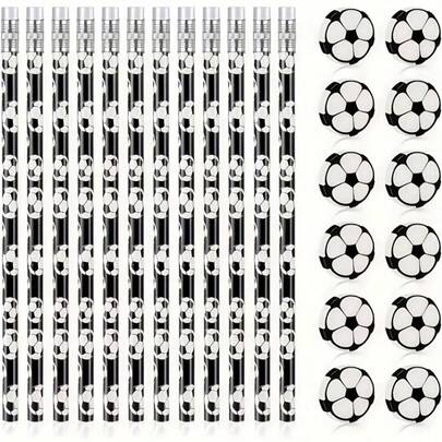 24pcs Wooden HB Pencils With Erasers - Including 12 Pencils And 12 Erasers, Suitable For Writing, Drawing And Sketching. School Office Supplies Or High-Quality Writing Tools.