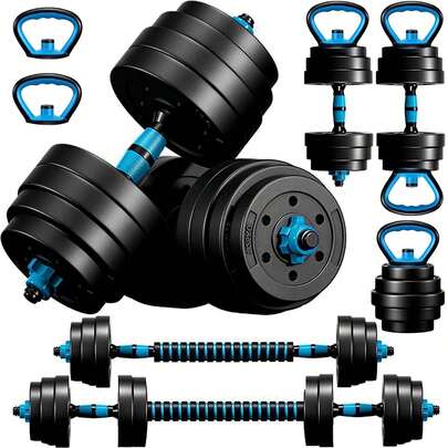 4-In-1 Adjustable Dumbbell Set With Kettlebell Handle Push Up Stand And Barbell Bar 45LBS Portable Home Gym Fitness Equipment