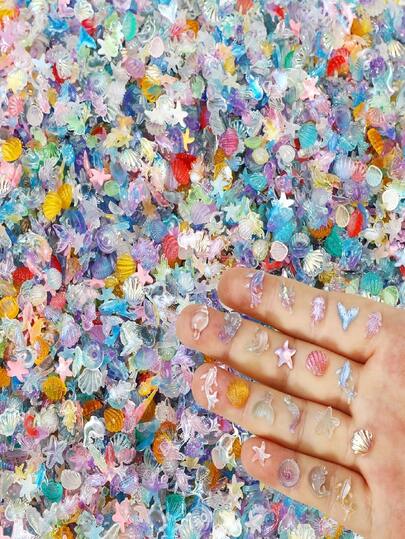 58/88pcs Ocean Series 3D Resin Nail Charms - Mini Sea Creatures & Glitter Gems Suitable For DIY Manicure, Acrylic Nails, Kawaii Nail Art - Colorful Marine Animals (Shells, Starfish, Fish) For Women & Men