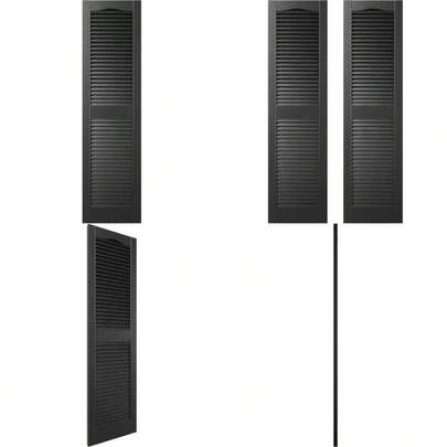 Builders Edge 14.5 In. W X 48 In. H Builders Edge Standard Cathedral Top Center Mullion Open Louver Shutters Includes Matching Installation Spikes Per Pair 002 - Black