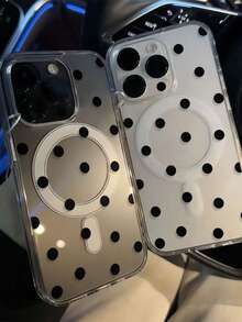 1pc Black Polka Dot Pattern Transparent Magnetic Phone Case, Couples Phone Case For Valentine's Day, Compatible With IPhone 17 Pro Max/16 Pro Max/15 Pro Max/13/15/16/17 Pro/14/11, Fashionable Transparent Black Dot Magnetic Phone Protective Cover - Clear - View 4