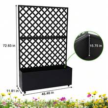 Jardinera metálica con enrejado para plantas trepadoras de exterior, 183 x 118 x 30 cm, con ruedas, mosquitera para patio - Negro - Ver 2