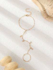 1pc Bohemian Style Sparkling Crystal Tassel Bracelet, Versatile Hand Chain Finger Ring Combo - Gold - View 4