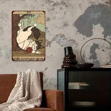 Hanged Cat Tarot Card Tin Sign - Upside Down Cat With Yarn - Funny Cat Lover Art - Unique Metal Wall Decor Gift For Men Women - 1PC - 查看 2