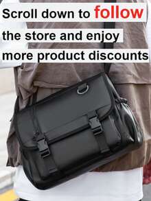 Túi đeo chéo thời trang dung tích lớn, túi xách đeo vai đa năng màu trơn, kiểu dáng tối giản, chống thấm nước, bền chắc, phù hợp cho mua sắm, đi làm, v.v., túi công sở. - màu đen - Xem 9