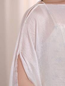 1pc Women Shawl Scarf, Lightweight Mesh Wrap, New Chinese Style Headscarf, Suitable For Summer Travel And Beach, Sun Protection - White - View 9