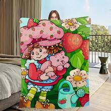S-Strawberry Pink Shortcake Throw Camping Chair Picnic Blanket Fluffy Plaid Blankets For Decorative Sofa Portable King Lid Downy (6) - 如圖所示 - 查看 16