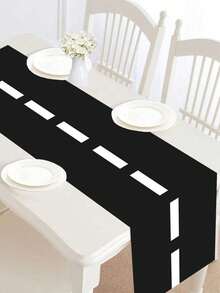 1pc 35*180cm Black & White Checkered Racing Car Pattern Table Runner, Polyester Tablecloth For Racing Car Themed Birthday Party, Motorcycle Theme Party Decoration For Boys & Girls, Kitchen & Dining Table Decor, Racing Party Track Game Prop, Birthday Party Decoration - Racing White Strip Track - View 6